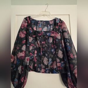 Anthropologie Floral Black and Pink Women's Top